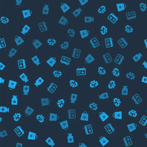 Marihuana alışveriş torbası, test tüpü, takvim ve tıbbi şişeyi pürüzsüz bir şablona ayarlayın. Vektör.