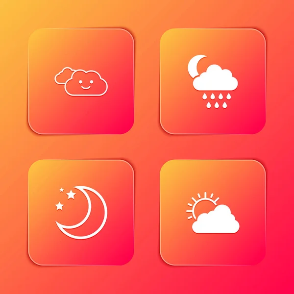 Set Wolk Met Regen Maan Maansterren Zon Weer Pictogram Vector — Stockvector