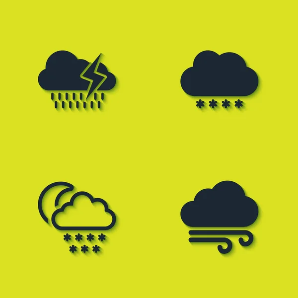 Set Wolke Mit Regen Und Blitz Windiges Wetter Schneemond Und — Stockvektor