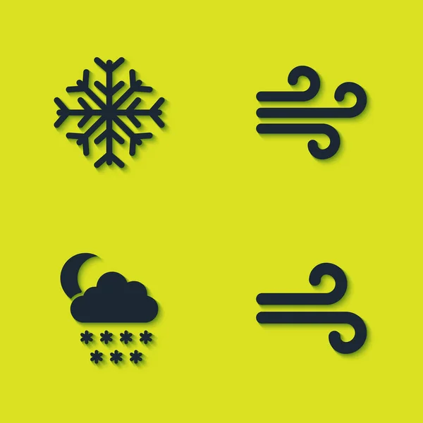 Set Snowflake Wind Cloud Snow Moon Icon Vector — Stock Vector