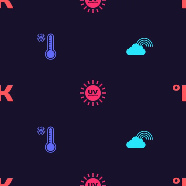 シームレスなパターンで雲 気象温度計 Uv保護とケルヴィンとレインボーを設定します ベクトル — ストックベクタ