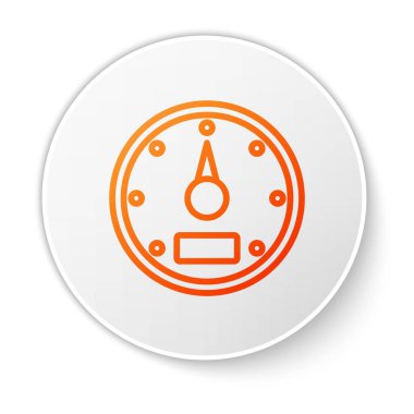 Beyaz arkaplanda turuncu çizgi hız göstergesi simgesi izole edildi. Beyaz daire düğmesi. Vektör.