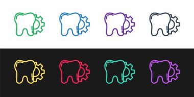 Çizgi Diş Tedavi Prosedürü simgesini siyah beyaz arkaplanda izole et. Teçhizatlı diş onarımı. Vektör.