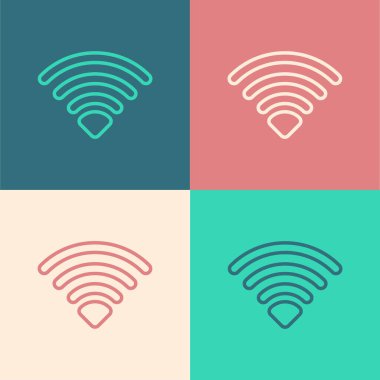 Pop sanat hattı Wi-Fi kablosuz internet ağ sembolü renk arkaplanında izole edildi. Vektör.