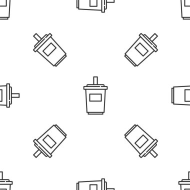 Saman ve su ikonu içen gri çizgi kağıt bardak beyaz arka planda izole edilmiş pürüzsüz desen. Soda bardağı. Taze soğuk içecek sembolü. Vektör.