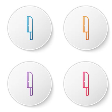 Beyaz arkaplanda renk çizgisi bıçak simgesi izole edildi. Çatal bıçak sembolü. Simgeleri daire düğmelerine ayır. Vektör.