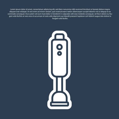 Mavi çizgi karıştırıcı simgesi mavi arkaplanda izole edildi. Mutfak elektrikli kırıcı ve kase. Meyve suyu, kokteyl ya da meyve suyu. Vektör.