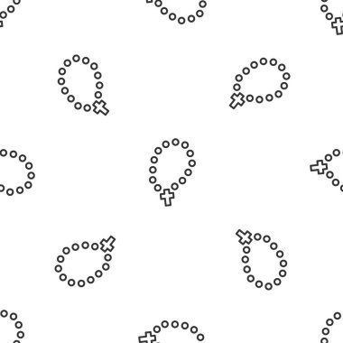 Gri çizgi tespih, din ikonu beyaz arka planda izole edilmiş kusursuz desen. Vektör.