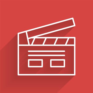 Uzun gölgeli beyaz çizgi Bollywood Hint sineması ikonu. Film alkışı. Film alkışlama tahtası. Sinema yapımı ya da medya endüstrisi. Vektör.