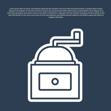 Mavi çizgi Manuel kahve öğütücü ikonu mavi arka planda izole edilmiş. Vektör.