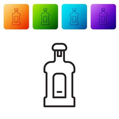 Siyah çizgi Orujo simgesi beyaz arkaplanda izole edildi. Renkli kare düğmelerle simgeleri ayarla. Vektör.