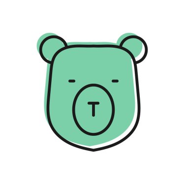 Siyah çizgi ayı başı simgesi beyaz arkaplanda izole edildi. Vektör.