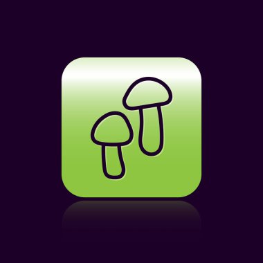 Siyah çizgi mantar ikonu siyah arkaplanda izole edildi. Yeşil kare düğmesi. Vektör.