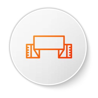 Turuncu çizgi geleneksel Ukrayna işlemeli havlu simgesi beyaz arka planda izole edildi. Beyaz daire düğmesi. Vektör.