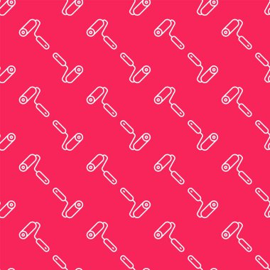 Beyaz çizgi boyalı fırça ikonu kırmızı arkaplanda izole edilmiş pürüzsüz desen. Vektör.