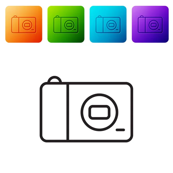 Set Fotocamera Pictogram Geïsoleerd Roze Witte Zwarte Achtergrond Foto Camera — Stockvector