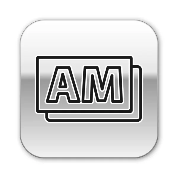 ブラックラインクロック白い背景に孤立Amアイコン 時間の象徴だ 銀四角形のボタン ベクトル — ストックベクタ