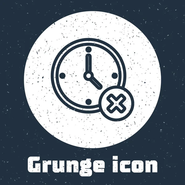 Grunge Line Clock Delete Icon Isolated Grey Background Time Symbol — Stock Vector