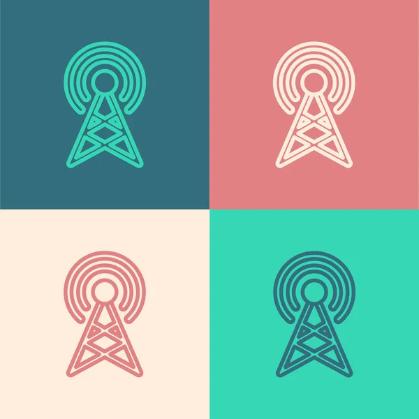 Pop Art Linka Anténa Ikona Izolované Barevném Pozadí Rádiová Anténa — Stockový vektor