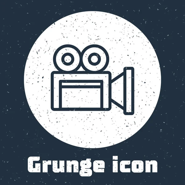 Grunge Line Cinema Kamera Icon Isoliert Auf Grauem Hintergrund Videokamera — Stockvektor