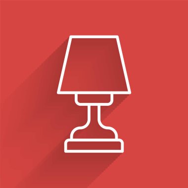 Beyaz çizgi masa lambası ikonu uzun gölgeli izole edilmiş. Vektör.