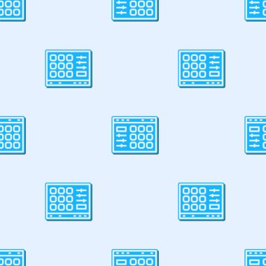 Mavi çizgi Drum makinesi simgesi gri arkaplandaki kusursuz deseni izole etti. Müzik aletleri. Vektör.