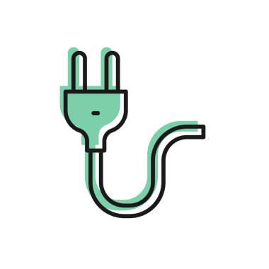 Siyah çizgi elektrik prizi simgesi beyaz arkaplanda izole edildi. Bağlantı kavramı ve elektriğin kesilmesi. Vektör.
