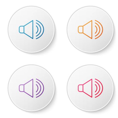 Renk çizgisi Hoparlörünün sesi, ses sembolü, beyaz arkaplanda izole edilmiş ortam müziği simgesi. Simgeleri daire düğmelerine ayır. Vektör.