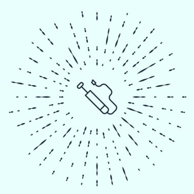 Siyah çizgi bisiklet hava pompası ikonu gri arka planda izole edildi. Soyut çember rastgele noktalar. Vektör.