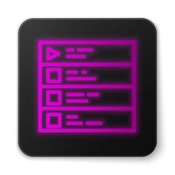 Glowing Neon Line Music Playlist Icon Isolated White Background Black — Stock Vector