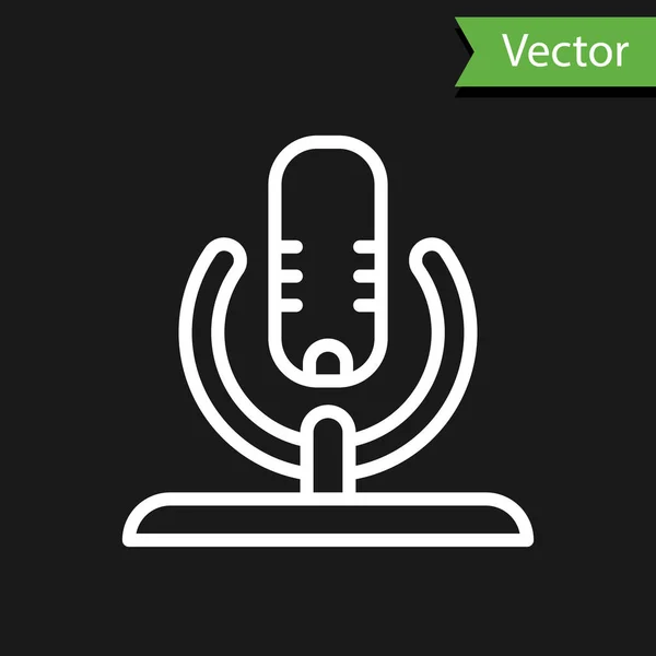 Icono Micrófono Línea Blanca Aislado Sobre Fondo Negro Micrófono Radio — Vector de stock