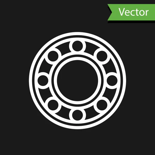 Linha Branca Ícone Rolamento Esferas Bicicleta Isolado Fundo Preto Vetor — Vetor de Stock