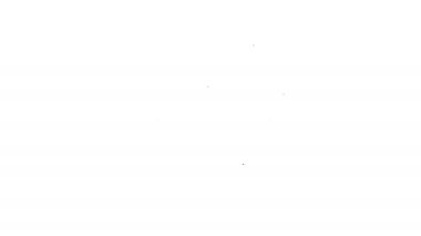 Beyaz arka planda izole edilmiş siyah çizgi kutusu ya da kutu konteynır sendeleyici ve dişli balıkçılık ekipmanları ikonu. Balık oltası. 4K Video hareketli grafik canlandırması