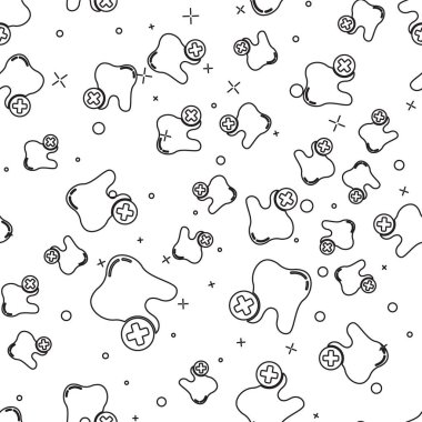 Taşıyıcı ikona sahip siyah çizgili diş beyaz arka planda izole edilmiş pürüzsüz desen. Diş çürüğü. Vektör.