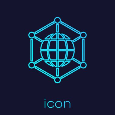 Turkuaz hat Global teknolojisi veya sosyal ağ simgesi mavi arka planda izole edildi. Vektör.