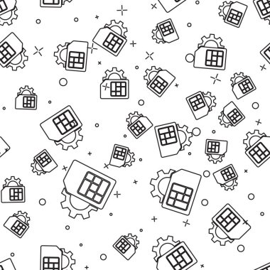 Siyah çizgi Sim kart ayarı simgesi beyaz arkaplanda izole edilmiş pürüzsüz desen. Cep telefonu sim kart çipi. Mobil telekomünikasyon teknolojisi sembolü. Vektör.