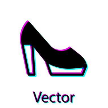 Beyaz arka planda izole edilmiş yüksek topuklu siyah kadın ayakkabısı. Vektör.