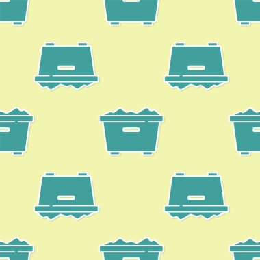 Yeşil Çöp kutusu simgesi sarı arkaplandaki kusursuz deseni izole etti. Çöp kutusu tabelası. Sepet simgesini geri dönüştür. Ofis çöpü ikonu. Vektör.