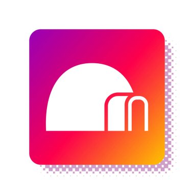 Beyaz Igloo buz evi ikonu beyaz arka planda izole edildi. Kar evi, Eskimo kubbesi şeklindeki baraka, bloklardan yapılmış. Kare renk düğmesi. Vektör.