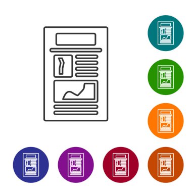 Siyah çizgi haber simgesi beyaz arkaplanda izole edildi. Gazete tabelası. Kitle iletişim sembolü. Simgeleri renk daire düğmelerine ayarla. Vektör.