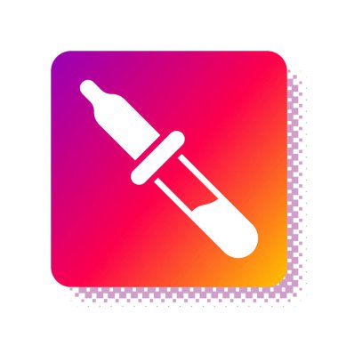 Beyaz Pipette simgesi beyaz arkaplanda izole edildi. Tıbbi elementler, kimya laboratuarı ekipmanları. Tıp sembolü. Kare renk düğmesi. Vektör.