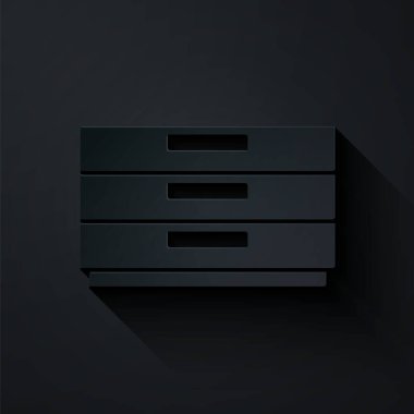 Kağıt kesiği Çekmece Sandığı simgesi siyah arkaplanda izole edilmiş. Kağıt sanatı tarzı. Vektör.