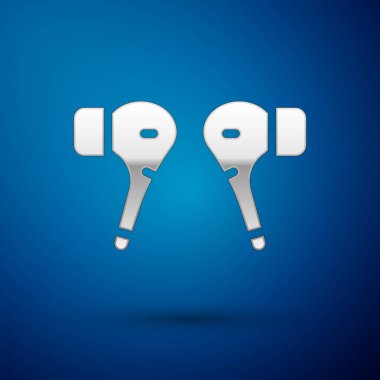 Silver Air kulaklık simgesi mavi arkaplanda izole edildi. Kulaklıklar için kablosuz cihaz. Elektronik cihazlar. Vektör.