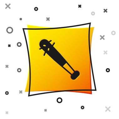 Beyaz arka planda çivi simgesi olan siyah beyzbol sopası. Şiddetli silah. Sarı kare düğme. Vektör.