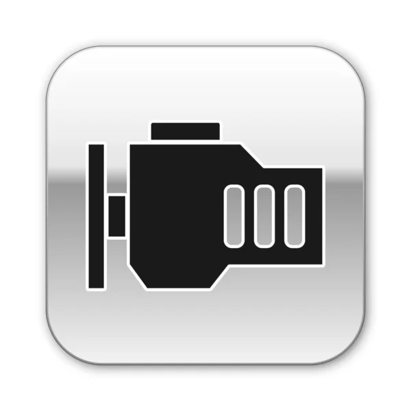 Black Check Engine Icon Isolated White Background Silver Square Button — Stock Vector