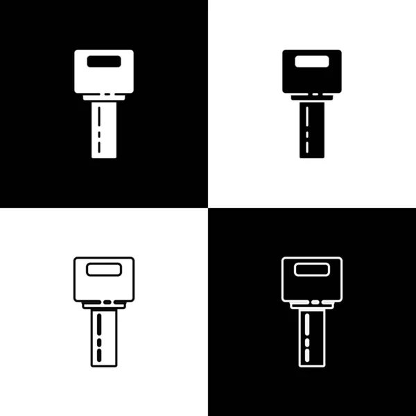 Set Autoschlüssel Mit Fernbedienungssymbol Isoliert Auf Schwarzem Und Weißem Hintergrund — Stockvektor