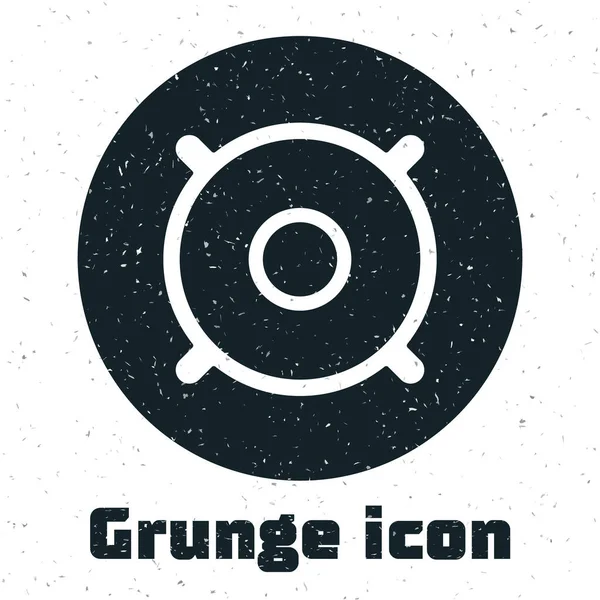 Grunge Car Audio Speaker Icon Isolated White Background Monochrome Vintage — Stock Vector