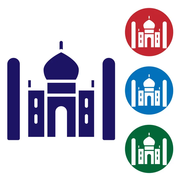 Modré Taj Mahal Mauzoleum Agra Indiaicon Izolované Bílém Pozadí Nastavit — Stockový vektor