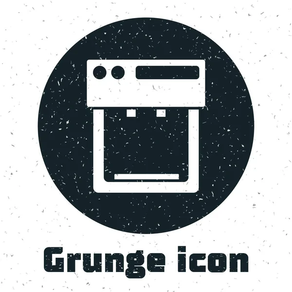 Grunge Coffee Machine Icon Isolated White Background Monochrome Vintage Drawing — Stock Vector