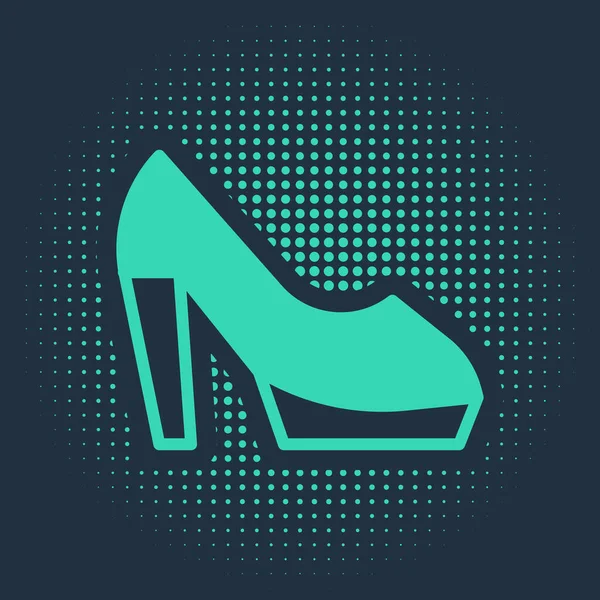 绿色女鞋 高跟鞋图标孤立在蓝色背景 随机圆点 — 图库矢量图片